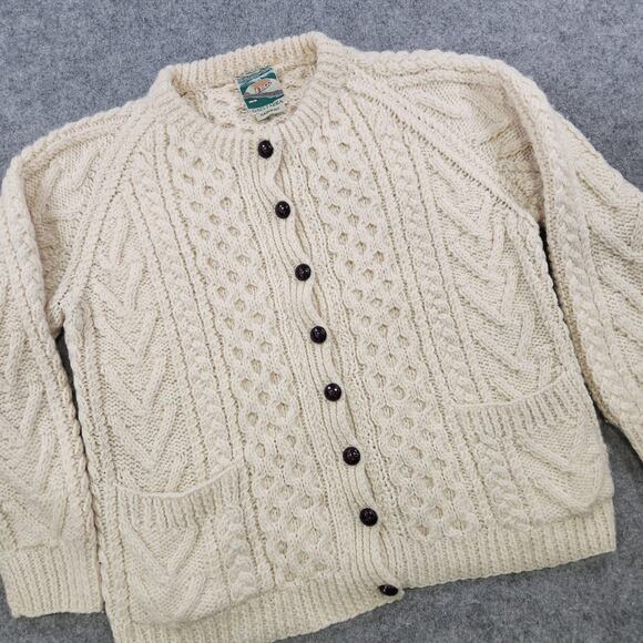 VTG Gaeltarra Sweater Womens Small Aran Fisherman Wool Handknit Ireland Cardigan - Picture 2 of 14